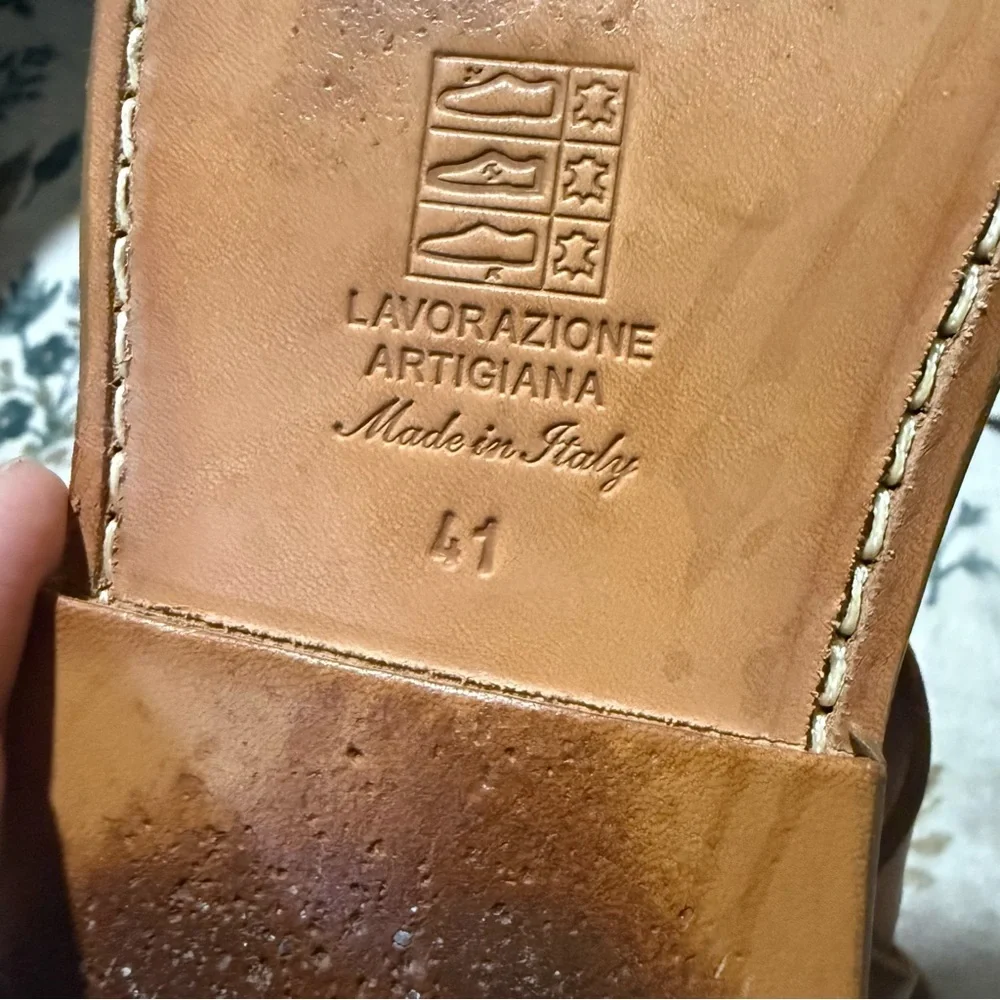 Gianluca Handmade men's tan genuine leather flats sandals shoes Made in Italy 41